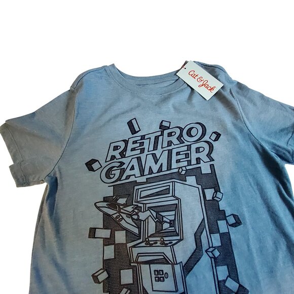Retro Gamer Blue Graphic Tee M(8) Cat & Jack Cotton Blend Kids Shirt crew neck - Picture 7 of 7